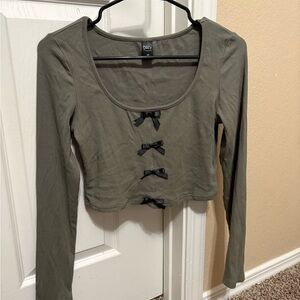 Daisy Olive Crop Top with Black Bow Details